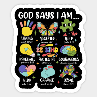 God Says I Am Strong Accepted Bold Autism Awareness Sticker